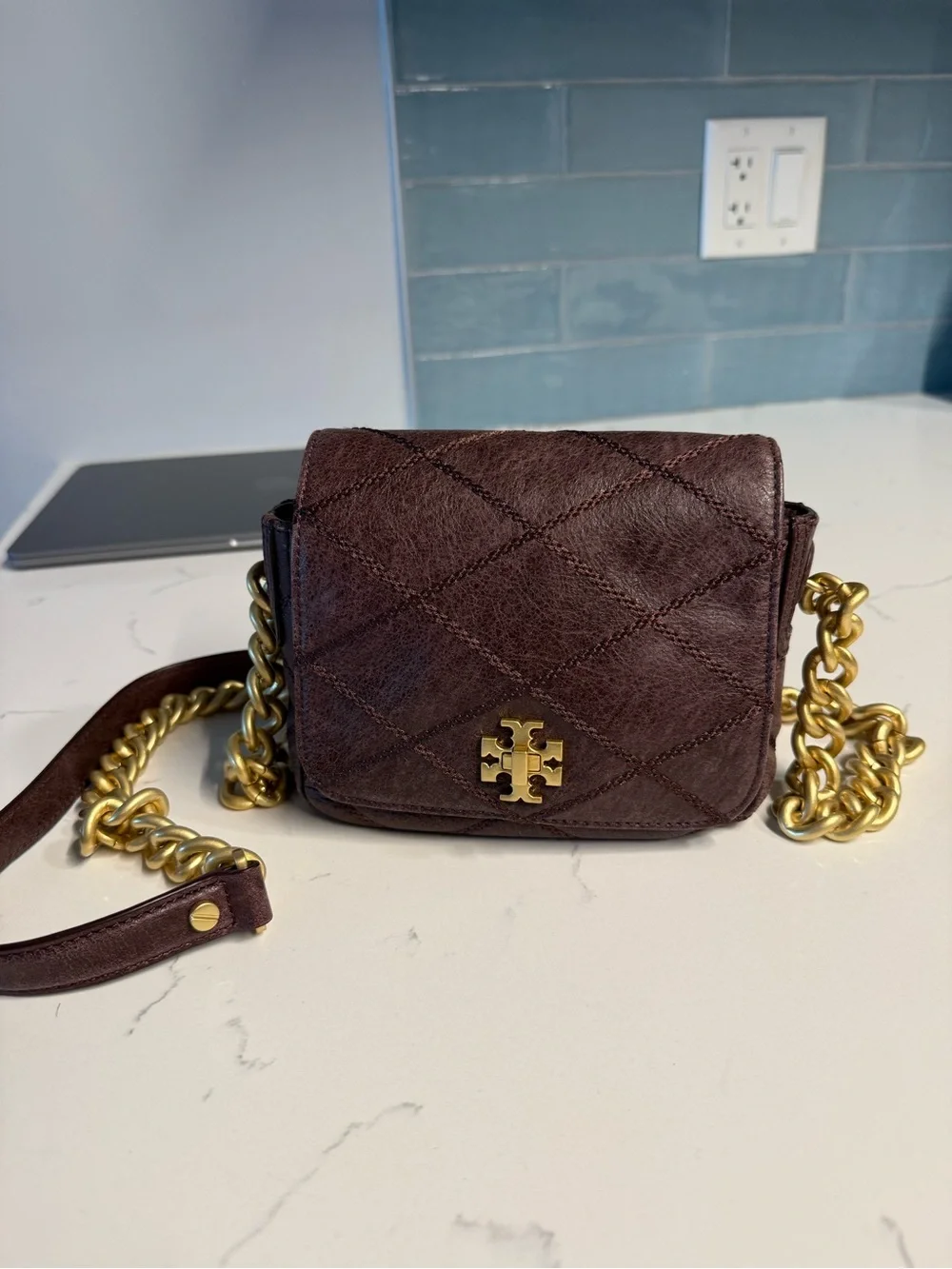 Tory Burch Kira Quilted Mini Crossbody Bag (Burgundy)